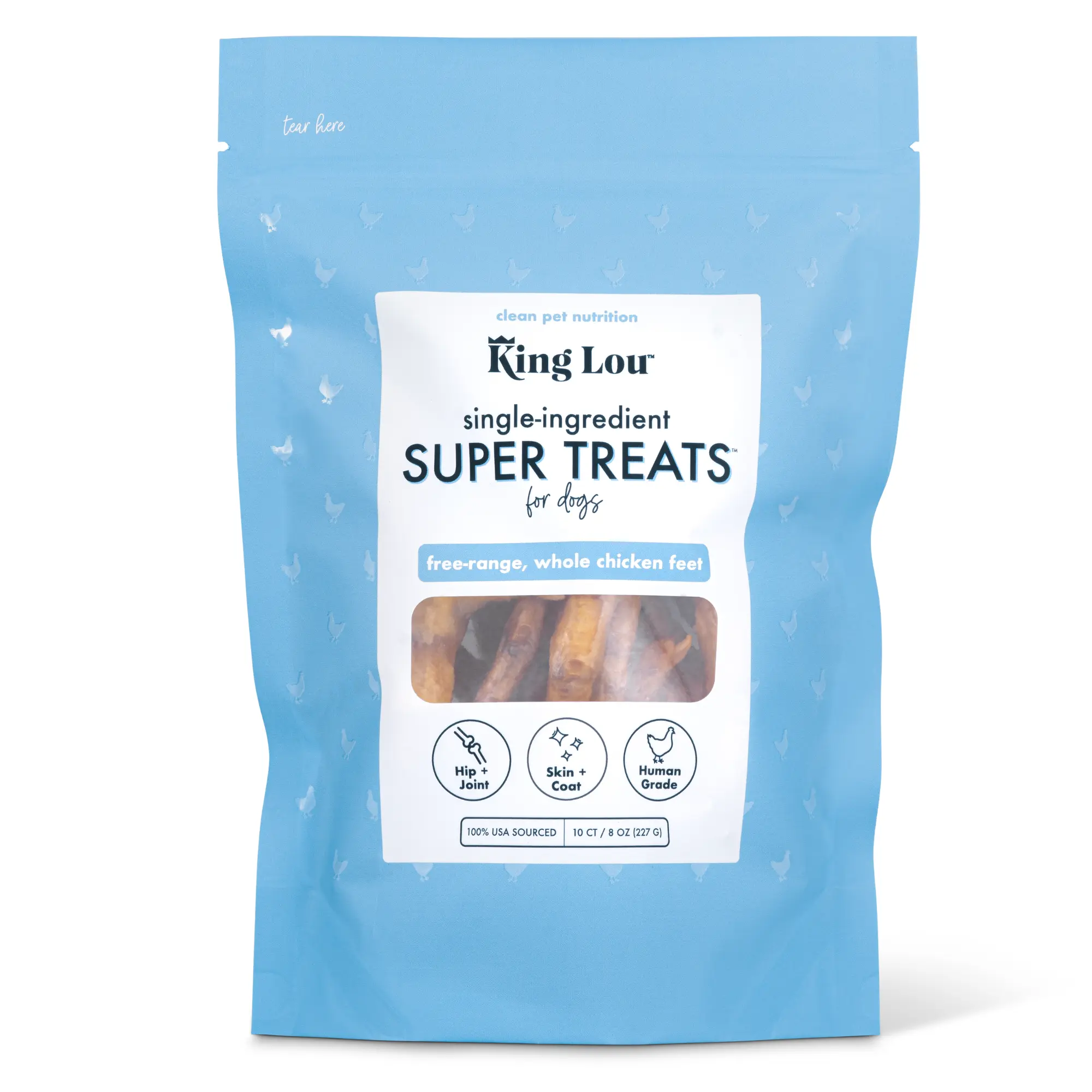 King Lou Whole Chicken Feet Dental Treat for dogs, Single-Ingredient, Human-Grade, 100% USA, All Natural with no preservatives Pet Products Pet Supplies