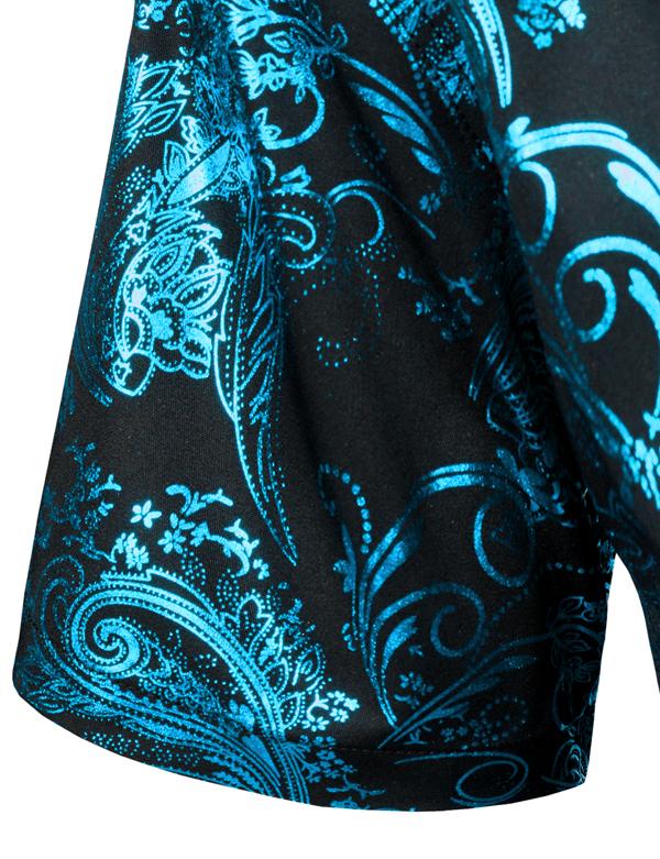 ZEROYAA Men's Luxury Paisley Shiny Printed Slim Fit Short Sleeve Button Up Dress Shirt