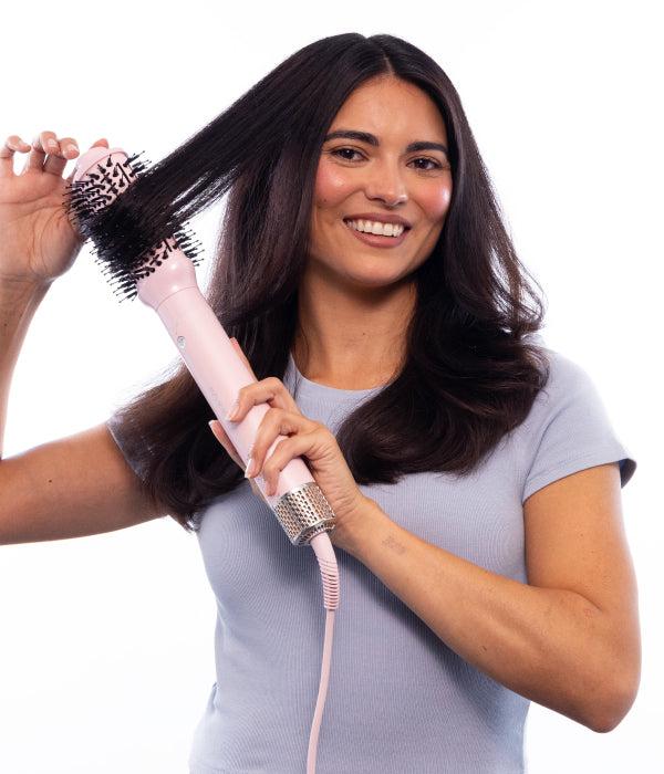 FoxyBae Blush Shimmer Super Styler Pro+ Styling Set – Interchangeable Hair Styler & Salon Equipment with Auto-Wrap Heated Curler, Blowout & Round Brushes – Frizz-Free, Smooth, Shiny Hair