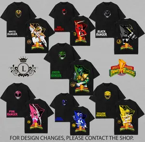 Power Rangers Wash Tee Collection | Mighty Morphin Oversized Anime Tshirt | Retro Hero Graphic Top | Streetwear | HeavBlack Blue Pink Red White Green Ranger yweight Cotton Unisex Tshirt Wash