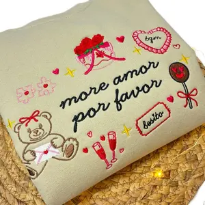 Beige Valentines More Amor Por Favor Embroidered  Pullover Crewneck, Valentines Sweatshirt, Dia Del Amor Sweater, Valentine’s day Gift For Her,