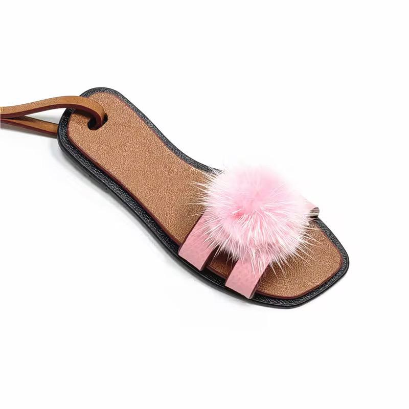 Sandal Pu Bag Charm Accessories - Elegant Unique Design for Versatile Styling with Black Pom Pom - Perfect for Various Occasions