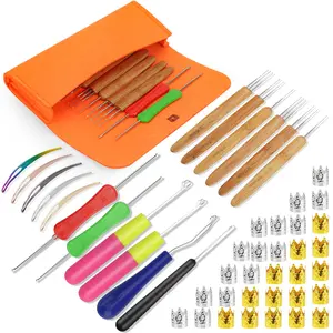 48Pcs Dreadlock Crochet Hook Tool Set-Latch Hook with Storage Bag,Crochet Needle for Hair Braiding,Locking Hair Extensions Tool for Sisterlocks