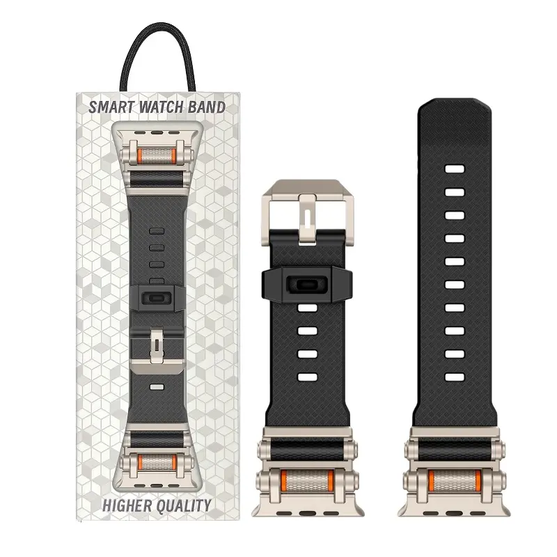 Silicone Bands for Apple Watch Ultra 3/2/Ultra, Series 11/10/9/8/7/6/5/4/SE/SE2 [Stainless Steel Metal Connector + Liquid Silicone Strap] for iWatch 49mm/46mm/45mm/44mm Adjustable Band Men Women, Black [WATCH NOT INCLUDED]