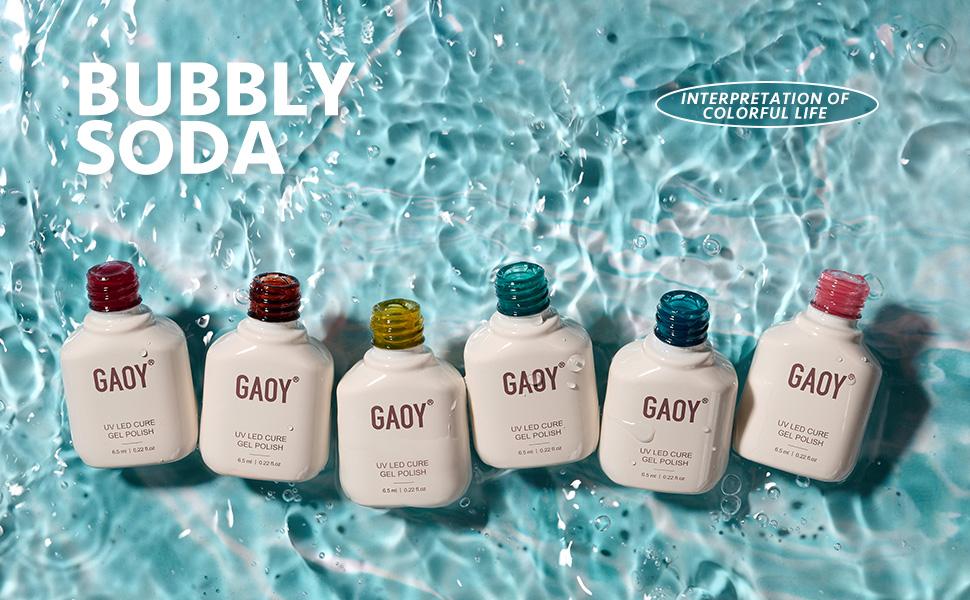 GAOY Bubbly Soda Jelly Gel Nail Polish of 6 Transparent Pink Red Blue Yellow Colors Sheer Gel Polish Kit for Salon Gel Manicure and Nail Art DIY at Home