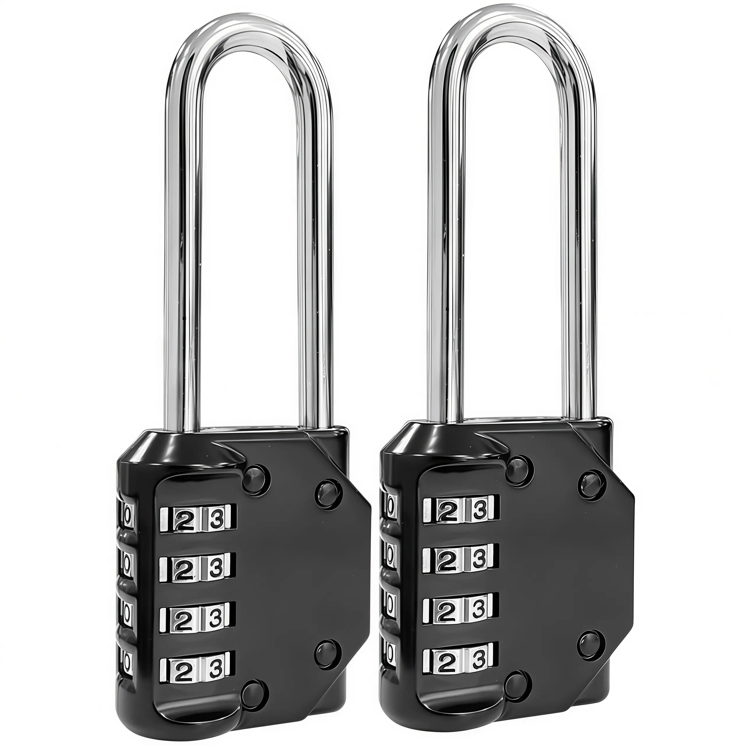 LMMAKE 2PCS U-Shaped Long Shackle Padlocks, Customizable 4-Digit Combination Lock with Zinc Alloy Thick Latch, 4.09" H x 1.69" W x 0.55" H, 2.20" Shackle Height, Weatherproof for Trailers, Garage Doors, Advanced Damper Device, 10000 Unique Choices (Black)