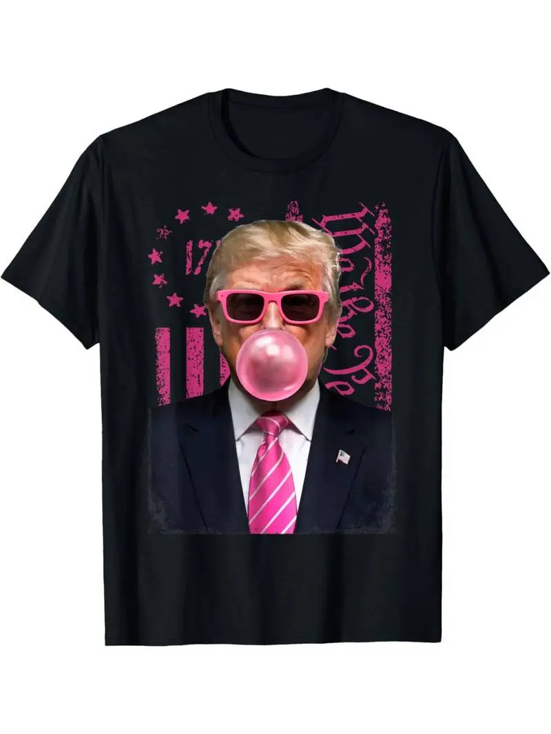 Summer t Shirts Funny Trump Bubble Gum Pink USA Flag T-Shirt 180g