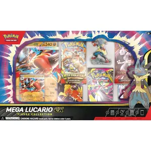 Pokémon TCG Collection Box: Mega Lucario ex Figure Collection with 1 Etched Foil Promo Card 1 Oversize Promo Card 1 Figure 5 Booster Packs and Live Code Card