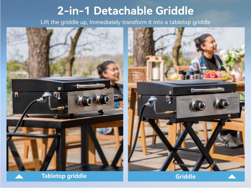 Kitchen Academy 27 Inch Flat Top Grill with Ceramic Coated Cast Iron Pan, 3-Burner Propane Gas, Nonstick Design, Stainless Steel Barbecue Home Food Kitchenware