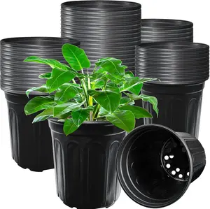 60 Pack 1 Gallon Nursery Plant Pots,Thickened Flexible Plastic Seedling Pot with Holes,Flower Plant Container for Succulents,Cuttings,Transplanting,Home Garden(Black) Jgalnim