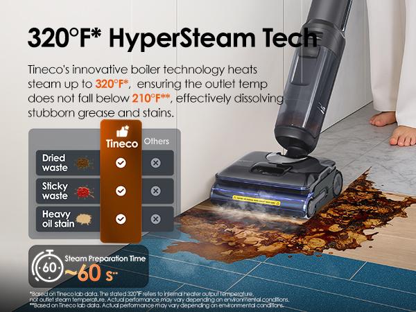 Tineco Floor One S7 Stretch Steam Cordless Wet Dry Vacuum Steam Mop All-in-One, 320℉ HyperSteam, 180° Lay-Flat, Anti-Tangle Design, FlashDry Self-Cleaning, Up to 75 Min Runtime