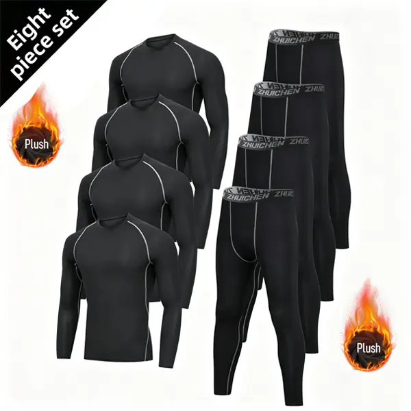 Velvet Sportswear Set 8pcs Warm Underwear Base Set Men'S Running Gym Clothes Autumn and Winter Warm Velvet Tight-Fitting Equipment Morning Run Night Run Training Autumn and Winter Sports Suit cotton  leggins  for  women Gym Leggings Short Leggings