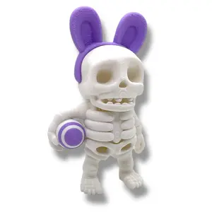 5" Bunny Ear Skeleton Holding an Easter Egg - Articulated High-Quality 3D Printed Animal Figurine