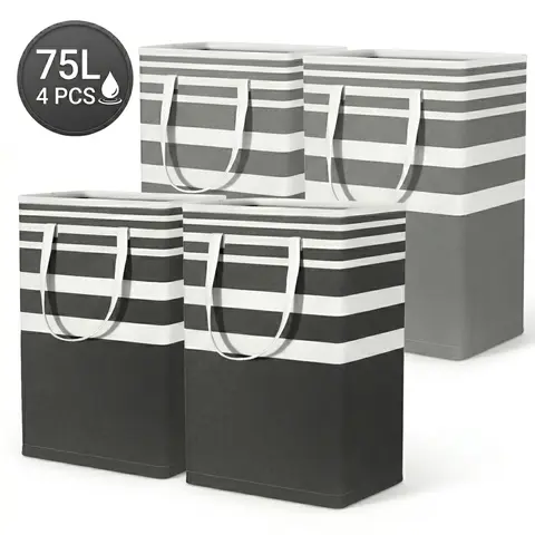 75L Tall Freestanding Laundry Hamper with Reinforced Easy-Carry Handles, Waterproof Collapsible Large Storage Basket Organizer for Bedroom Bathroom Dorm Towels