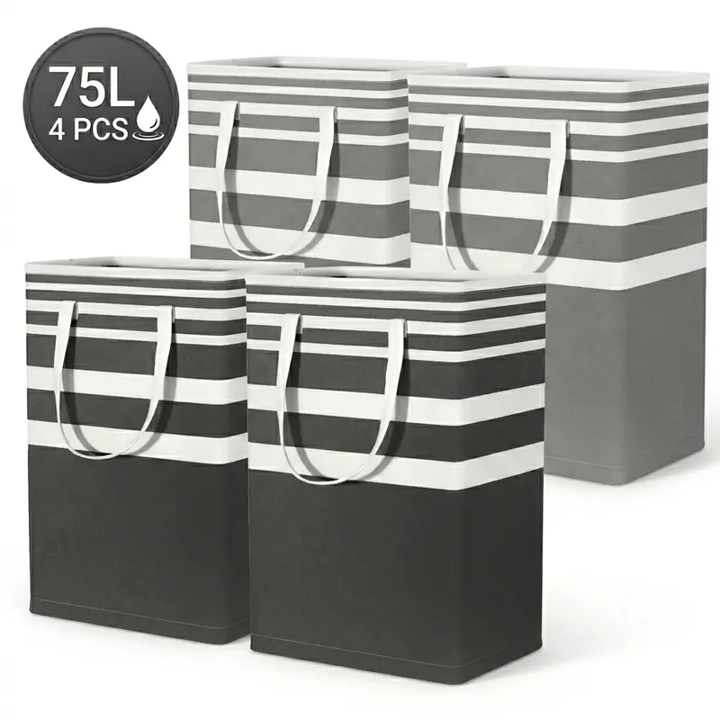 75L Tall Freestanding Laundry Hamper with Reinforced Easy-Carry Handles, Waterproof Collapsible Large Storage Basket Organizer for Bedroom Bathroom Dorm Towels