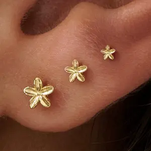 Mini Flower Butterfly Cross Stud Earrings for Women 14K Gold Plated Hypoallergenic Cute Screw Flatback Earring Set(3 Pairs)