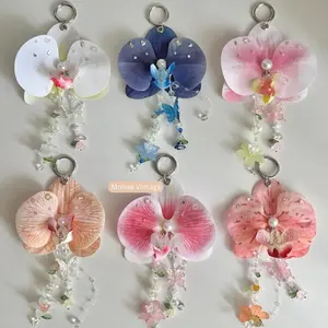 Romantic Orchid Bag Charm Keychain – Vintage Coquette Style Accessory – Floral Fairycore Purse & Tote Charm Elegant Flower Accessory