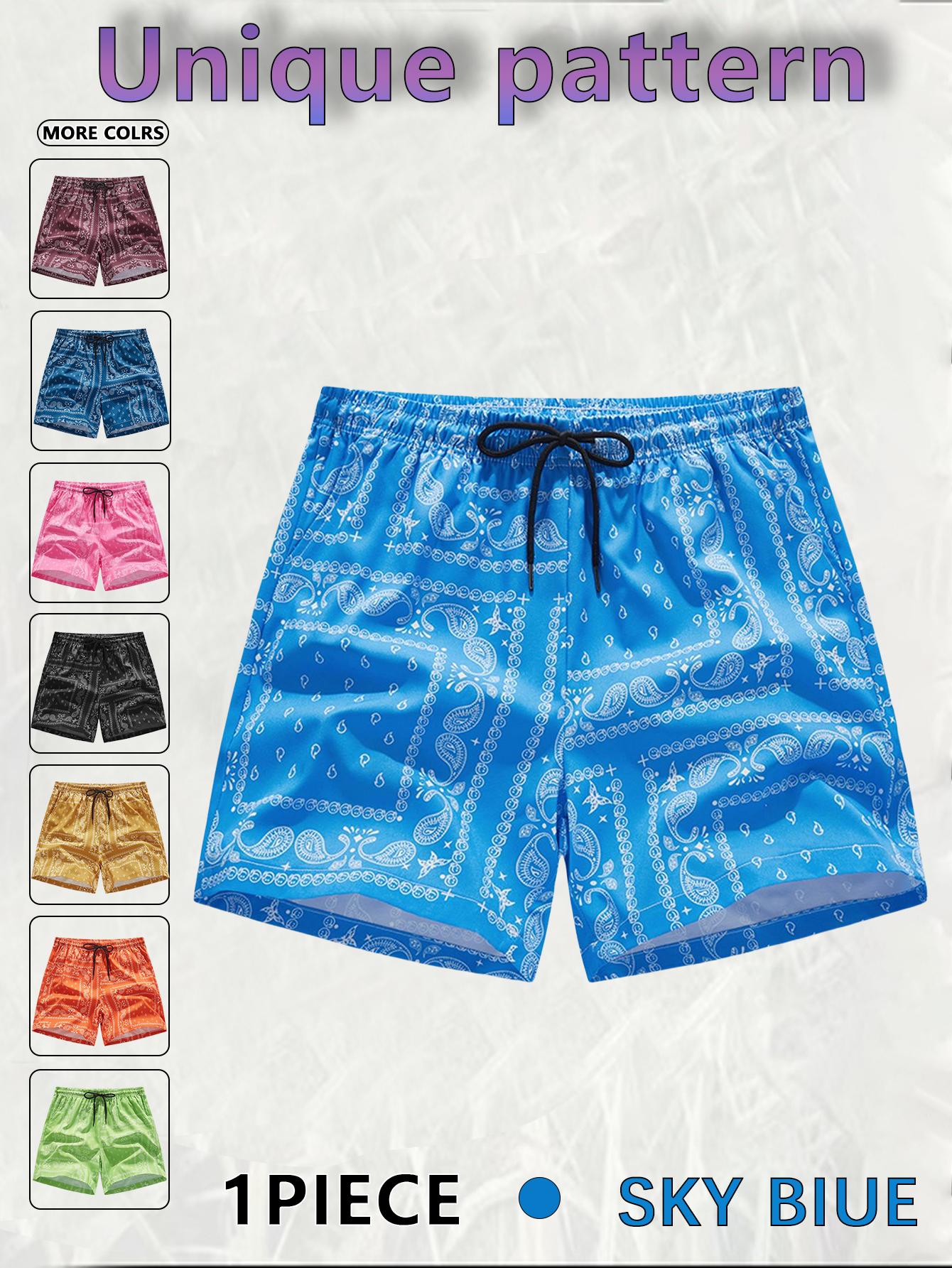 Men's Cashew Flower Pocket Shorts, Regular Fit Casual Drawstring Waist Shorts for Daily Outdoor Wear, Men Bottoms for All Seasons menswear clothes