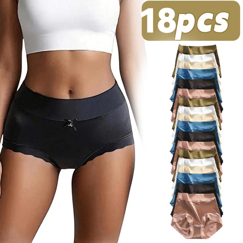 6/12/18 Pack Mid Waist Women's Briefs with Scalloped Edges Breathable Comfortable Soft Briefs High Elastic Hip Lifting Fit Everyday Wear Elegant Stylish Design Women's Ice Silk Compression Minimalist Gamis Basic Thick Womenswear Panties