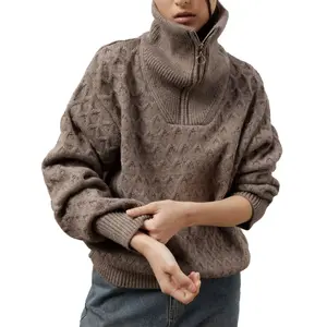 Women's Sweaters 2025 Fall Winter Quarter Zip Casual Ribbed Cable Knit Pullover