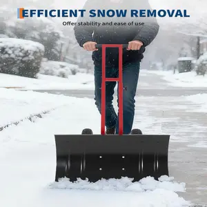 [FLASH SALE] Garvee Snow Shovel 29x14in Heavy-Duty Carbon Steel 5-Position Angled Blade Adjustable Handle Wheels for Driveway Sidewalk
