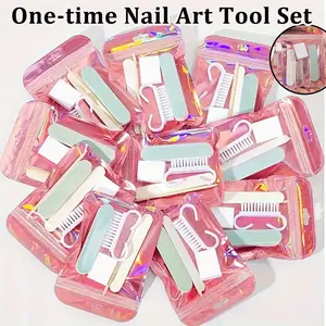 Disposable nail art tool set sanding rub strip mini tofu block short polishing strip wooden stick horn brush tool