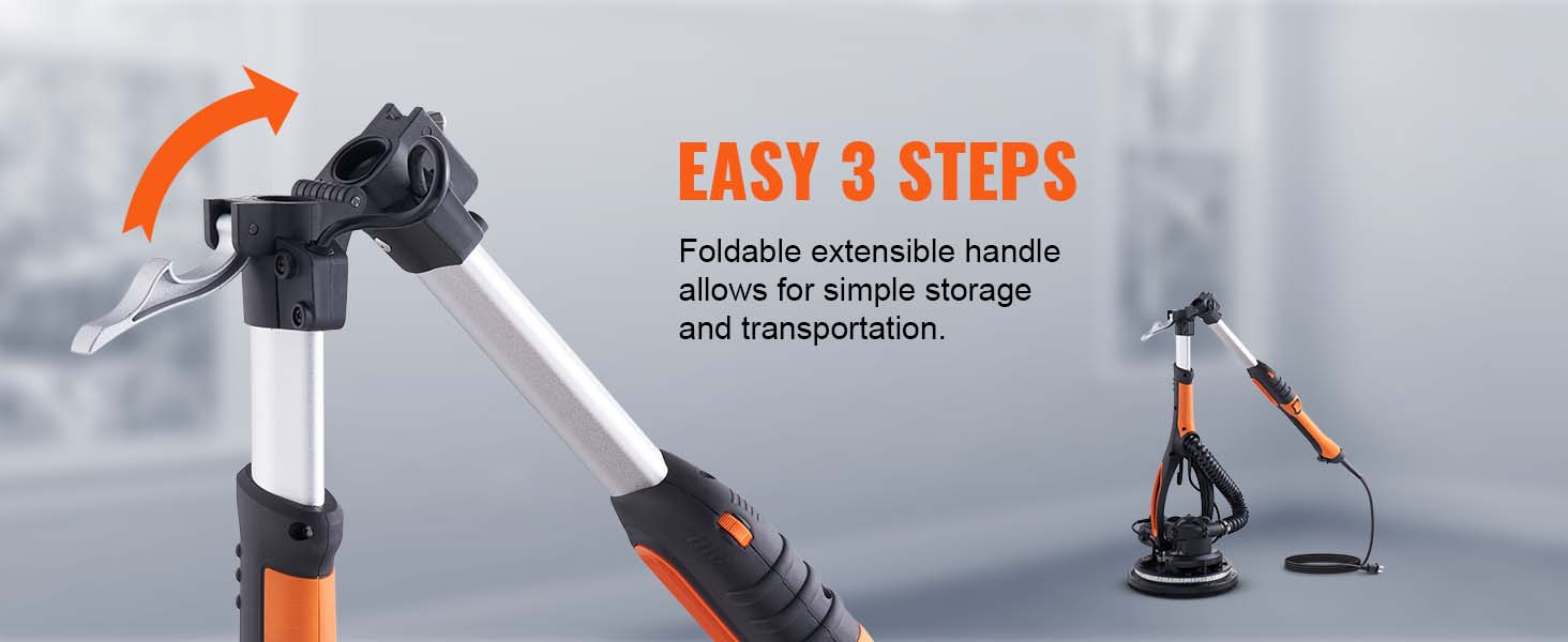 VEVOR Electric Drywall Sander 900W, Self-Suction & Variable Speed 800-1800 RPM, Foldable Handle & Self-Suction, with LED Strip Light and Vacuum Bag Power Tool  VEVOR Super Brand Day