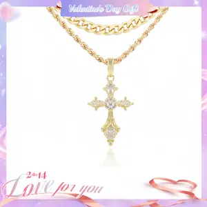 [Christmas Gift] BlissBling Gold-Plated Cross Necklace 14K Gold Plated Double-Layer Chain Hypoallergenic Unisex for Daily Clothing Decoration and Special Occasions
