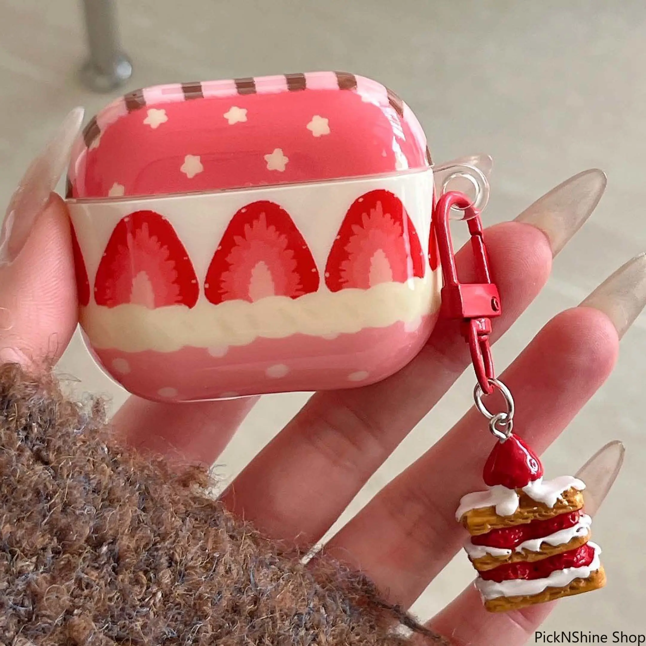 Fashion Earphone Case with Cute Star Strawberry Pattern, Soft Synthetic Material, Shockproof & Scratch-Resistant, Matching Pendant Charm Fashion Accessory