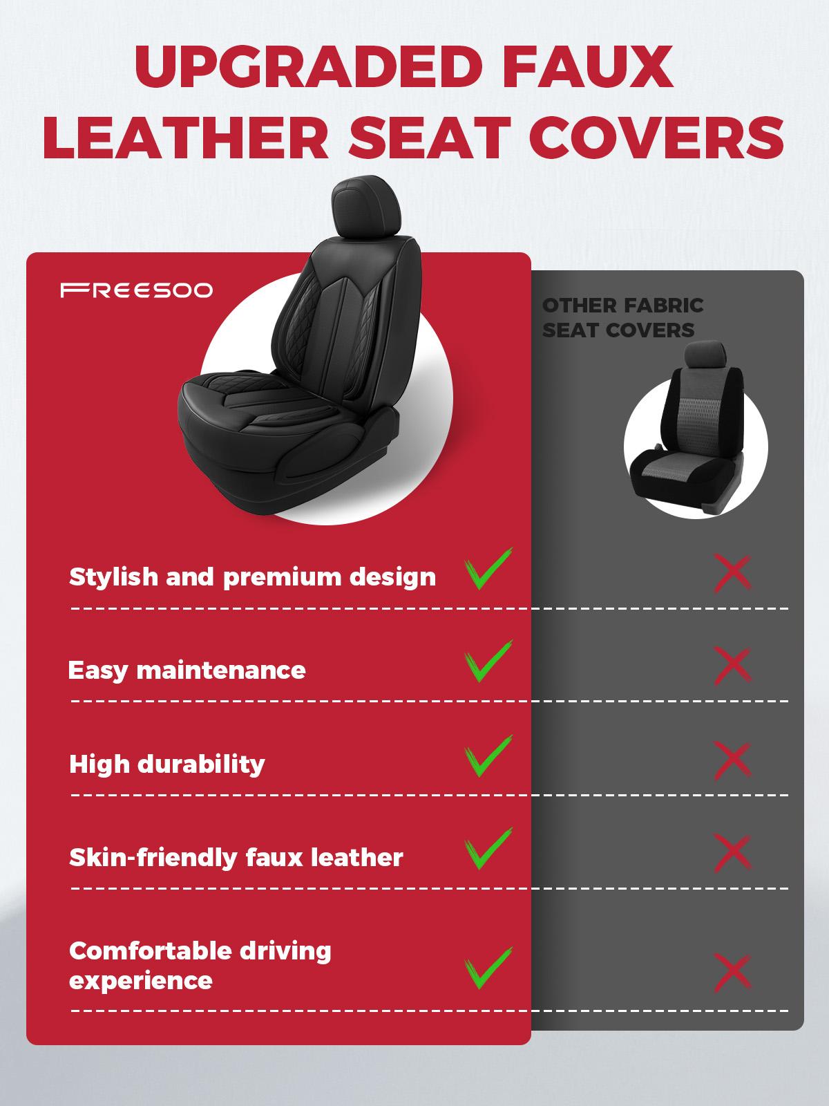 FREESOO Universal Car Seat Cover, Fits 6000+ Vehicles, Waterproof Breathable Leather, Full Set and Front Seat Covers for Sale | F2