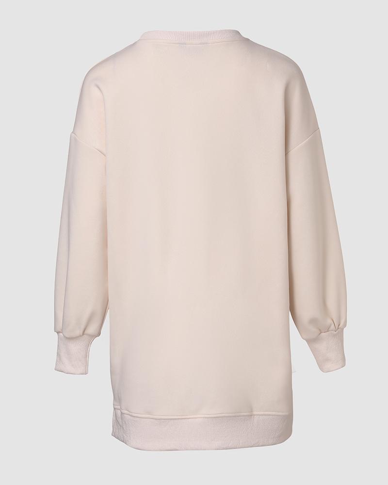 ChicMe 2026 Spring Womens Long Sleeve Pullover Sweatshirt Zipper Slit Casual Dress Drop Shoulder Oversized Outfits