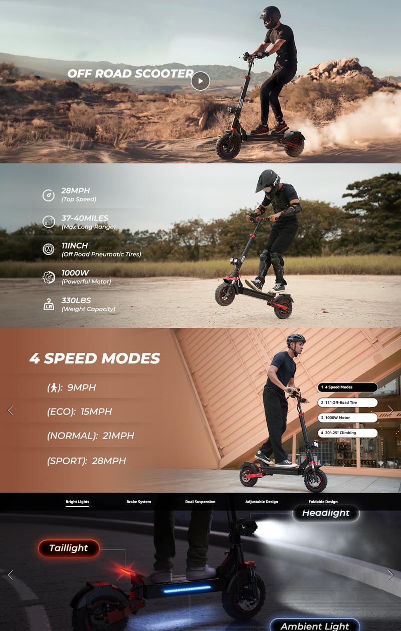 【Christmas Gifts】Powerful Off-Road Folding Electric Scooter, 2000W /1000W Motor, 38 MPH/28 Top Speed,50/43 Miles Long Range, 10"/11 Off Road Pneumatic Tires, Double Braking Systems, with APP, Storage Bag, 330LBS Max Load