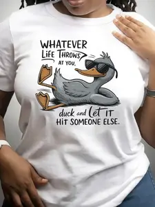 Plus Size, Women's Curve Clothing Curve T-shirts with Print, Casual Short-sleeved Round Neck Top, Medium-stretch Fabric, Machine Washable, Comfortable Fit for All Seasons, Women's T-shirt, T-shirt with Unique Pattern, Comfortable Fit.