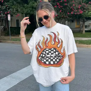 Checkered Flame Lips Shirt Western Graphic Tee Oversized Country Concert Tshirt Trendy Western Clothes Retro Country Tee,good shirt
