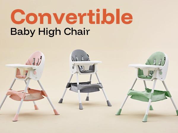 HARPPA 6-in-1 Convertible Baby High Chair, Foldable Highchair with Removable Tray, Baby Feeding Chair With Harness & Storage Basket, Christmas Toddler Gift, Baby Items