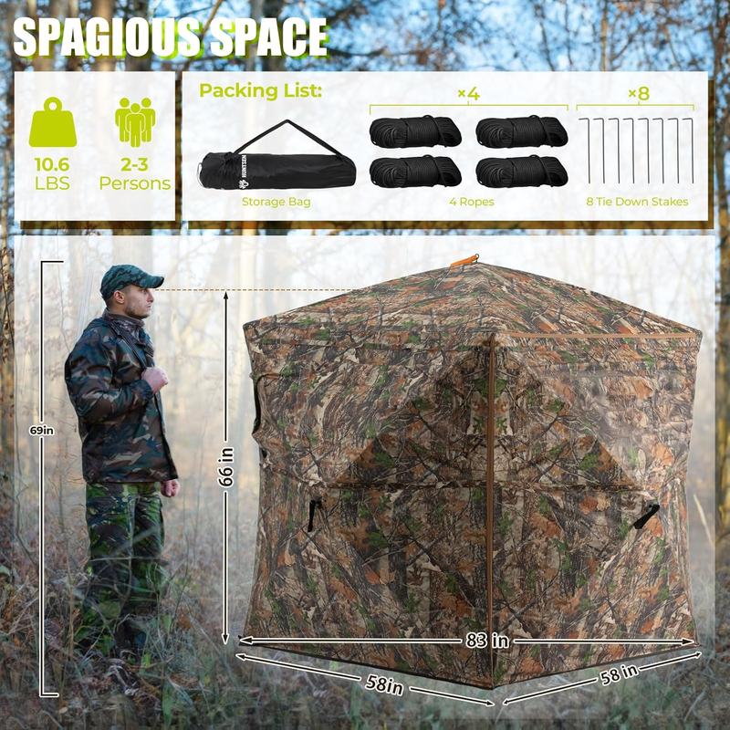 Hunting Tent for Deer Blind Platform Kit with Folding Chair - Ideal Ground Blind Bow Holder - Pop-up Tent for 2 Persons - Professional Hunting Tent for Deer Ground Blinds & Archery Ground Blind