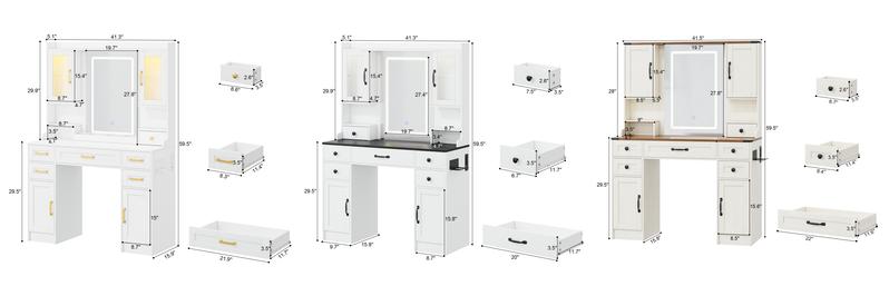 【Valentine's Day gift】Makeup Vanity with HD Mirror, Dressing Table with Adjustable LED Lighting, Vanity Desk Ample Storage & Built-In Power Outlets – Perfect for Beauty Essentials and Home Use