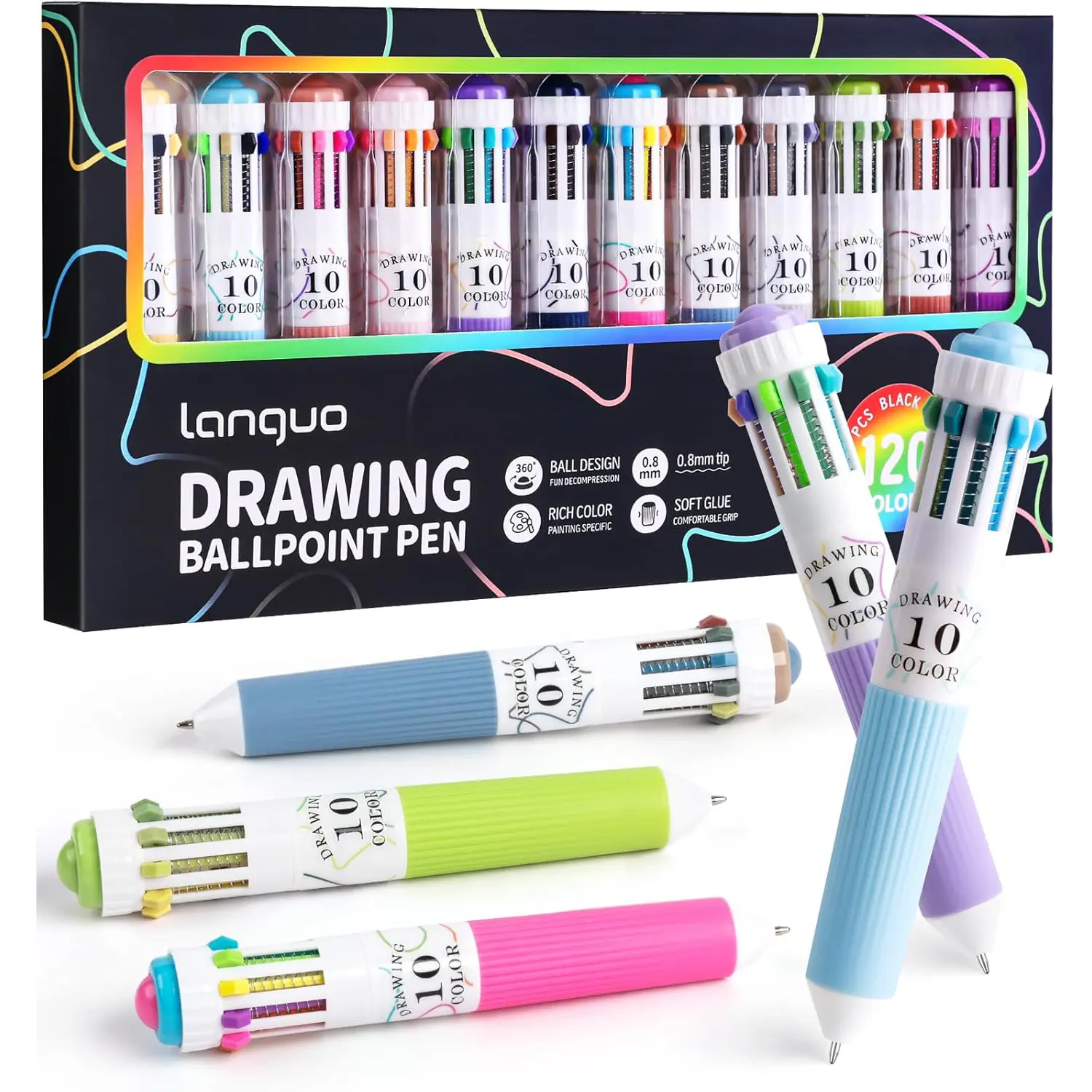 12 Park Multicolor Pens, 10-in-1 Colored Ballpoint Pen, 0.8mm Fine Point Smooth Writing, Retractable Ballpoint Pens for Office School Students Children,back to school,back to school haul