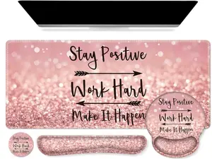 Desk Mat Set 4-in-1 XXL Large Mouse Pad with Ergonomic Memory Foam Keyboard and Wrist Rest Plus Coaster Water Resistant Desk Protector for Home Office Work