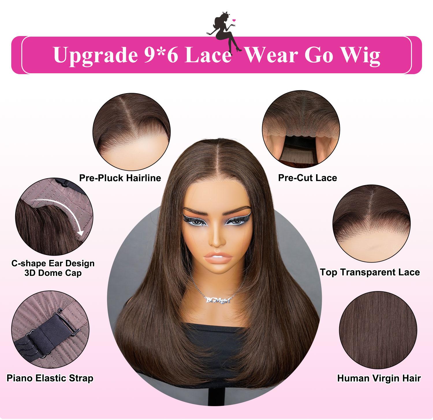 [New In] BGMgirl Layered Cut 9x6 M-Cap Natural Black/ Chocolate Brown #4 Yaki Straight Wear Go Wig Pre Plucked Hairline Color Glueless Wig Human Hair TikTokShopBlackFriday