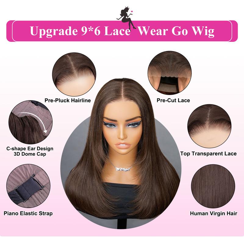 [New In] BGMgirl Layered Cut 9x6 M-Cap Natural Black/ Chocolate Brown #4 Yaki Straight Wear Go Wig Pre Plucked Hairline Color Glueless Wig Human Hair TikTokShopBlackFriday