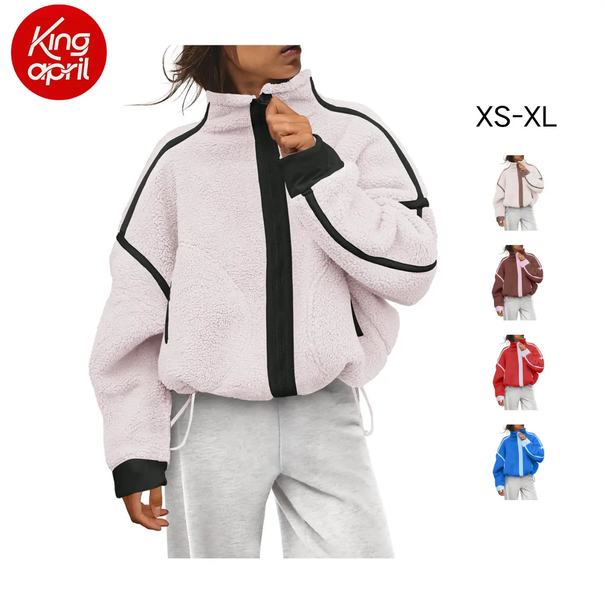 Kingapril Women's Fleece Zip-Up Sherpa Blend Jacket - Casual Teddy Winter Outerwear with Pockets, Machine Washable