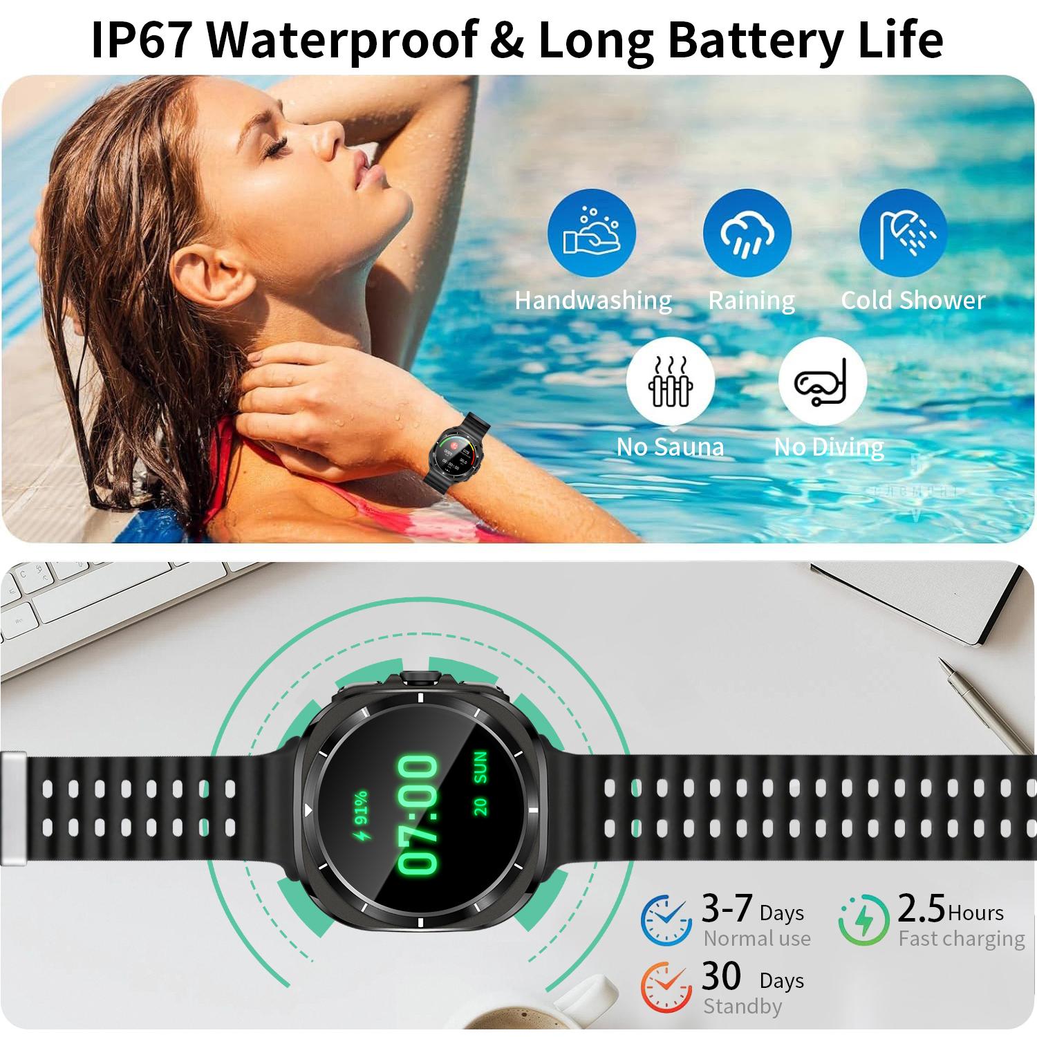 Smart Watch for Men Women 1.85" HD Titanium Alloy AM screen Bluetooth Call Running Watch (Answer/Make Call) Screen Smartwatch Touchsreen Fitness Tracker 110+Sports Mode Fitness Watch Modes Fitness & Sleep Tracker Smartwatch for Android/iOS