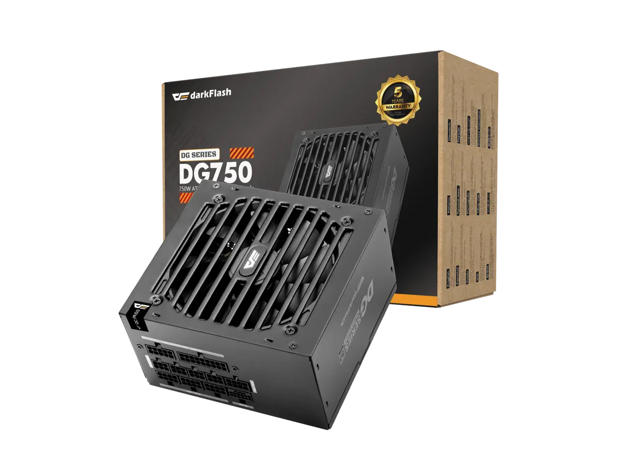 darkFlash DG750 750W Fully Modular ATX Power Supply, 80 PLUS Gold Certified, ATX 3.1 & PCIe 5.1 Ready, Native 12V-2x6 Cable, 140mm Compact Design, 5-Year Warranty Black
