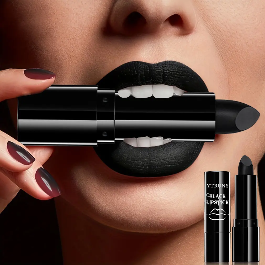 Ytruns 1pc Matte Black Lipstick - Long-lasting, Waterproof Cosmetic for a Flawless and Smooth Finish, Ideal for Gothic & Halloween Makeup, Single Item, Gothic Makeup, Makeup Transformation