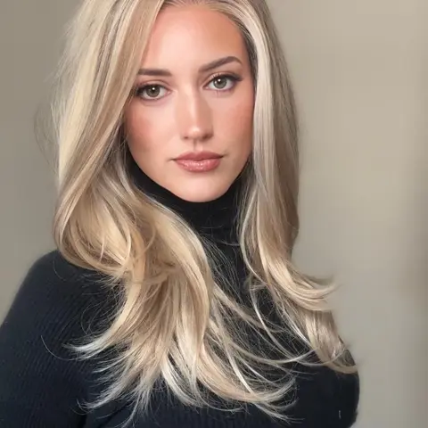 MACA BAKA Hana Warm Blonde Layered Ombre Highlight Lace Front Wig with Scandinavian Hairline Glueless Low Density 16 Inches Long Natural Wavy Mixed Ombre Blonde HD Synthetic Lace Front Wigs for Women Pre Plucked