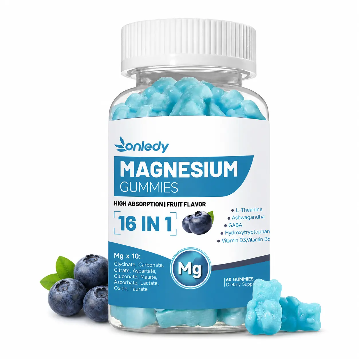 16-in-1 Multi-Mg Blend Chewables | 10 Forms Mg, Ashwagandha, L-Theanine, 5-HTP, GABA, D3, B6 | Calming Digestive Nutritional Supplements, 60 Pieces Daily Dietary Supplement