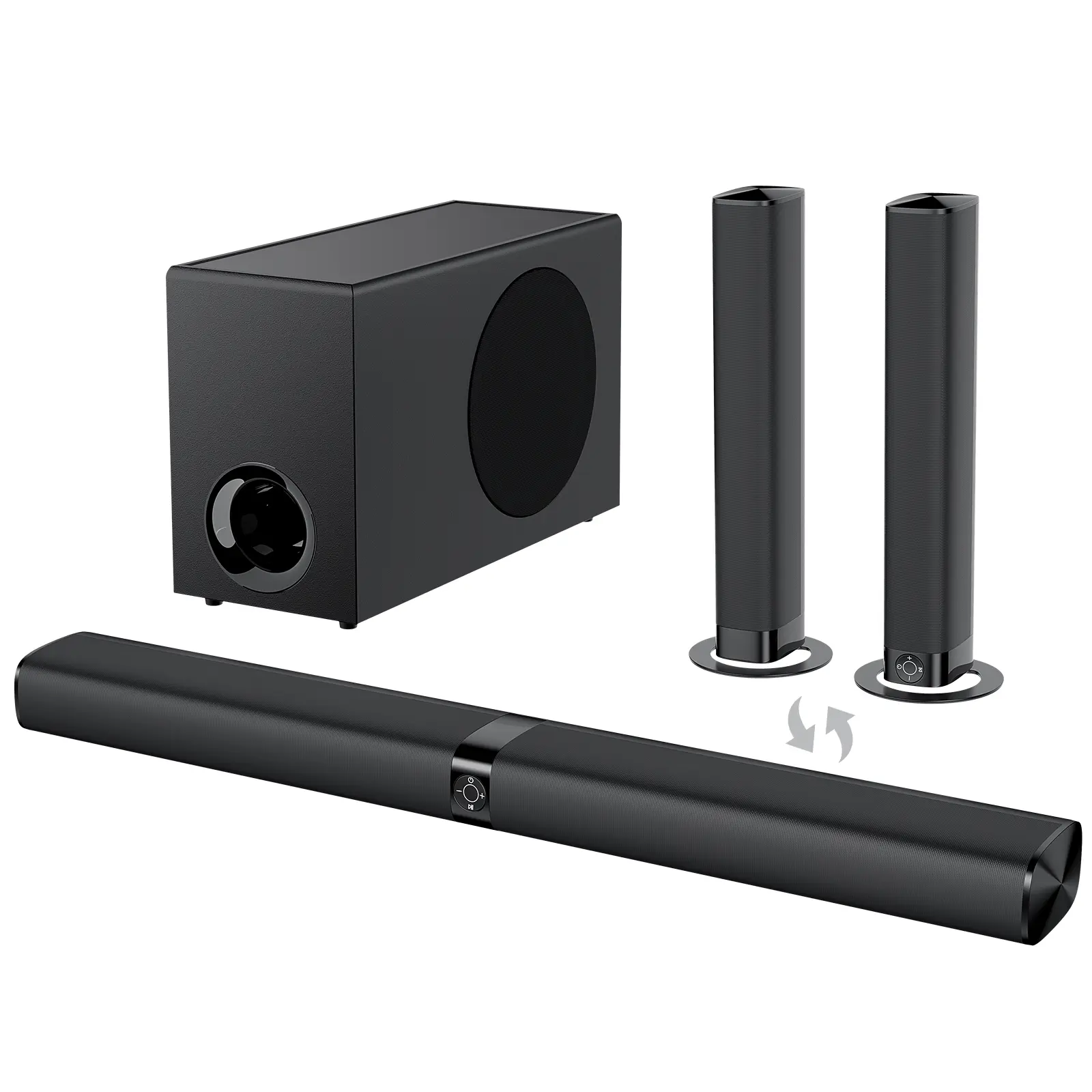 Sound Bar for Smart TV, 110W Sound Bar with Subwoofer, Bluetooth Soundbar for TV with Deep Bass & Volume Boost & 3 Equalizer Modes, ARC/Opt/AUX, 2 in 1 Detachable TV Sound Bar, Black