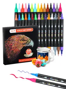 Aedaga Dual Tip Acrylic Paint Markers - Colors 30/48/60 Quick Dry Waterproof | Rock/Ceramic/Wood DIY Crafts