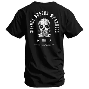 Silence Breeds Weakness Tactical T Shirt With Skull Graphic Design, Bold Anti Silence Message Tee For Tactical Mindset Men, Military Inspired Streetwear Shirt For Strength Freedom And Warrior Lifestyle